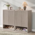 thumbnail image 1 of SICOTAS 44.9" H White Shoe Storage Cabinet Set of 2,40 Pairs Fluted Shoe Organizer with 6 Tier and 2 Door, Tall Modern Shoe Cabinet for Enterway Hallway Corridor Living Room, 1 of 7