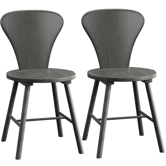 SICOTAS Mid-Century Modern Dining Chair Set of 2- 17" Wide Chairs with Large Load Capacity Space-Saving Vanity or Study Chair for Dining Room Living Room Kitchen,Dark Grey Alder