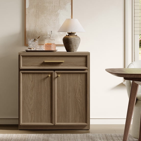 SICOTAS Mid Century Modern Sideboard Buffet Cabinet Storage with Drawer & 2 Doors, Small 30" Farmhouse Credenzas with Adjustable Shelves, Modular Cabinet for Living Room/Entryway/Dining Room, Walnut