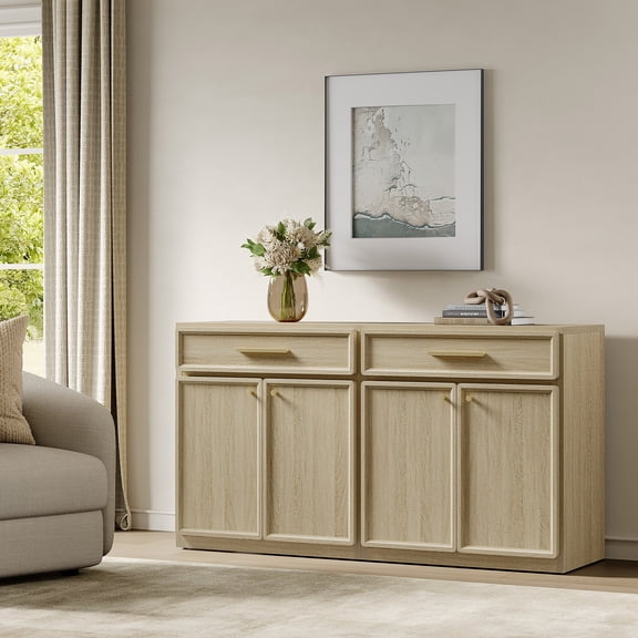 SICOTAS Modern Sideboard Buffet Cabinet Storage Set of 2, Small 30" Farmhouse Credenzas with Drawer & 2 Doors, Modular Cabinet for Living Room/Entryway/Dining Room, Oak