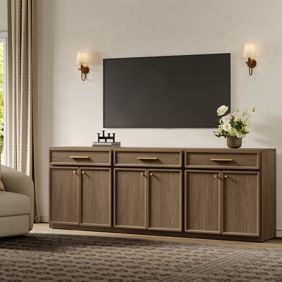 SICOTAS Mid Century Modern Sideboard Buffet Cabinet Storage Set of 3, Small 30" Farmhouse Credenzas with Drawer & 2 Doors, Modular Cabinet for Living Room/Entryway/Dining Room, Walnut
