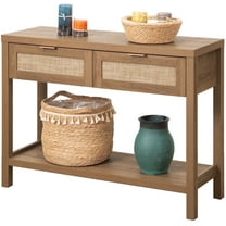 SICOTAS Modern Engineered Wood Console Table with 2 Drawers, Brown