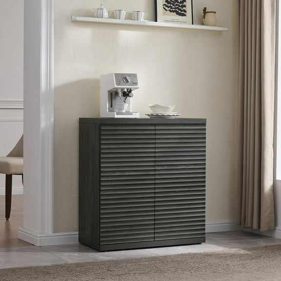 SICOTAS 33.7" Tall Fluted Credenza Sideboard Cabinet with 2 Doors, 31"W Small Modern Coffee Bar Station with Adjustable Shelves, Side Storage Cabinets for Dining Room, Living Room, Entryway in Black