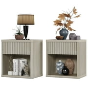SICOTAS Fluted Nightstands for Bedroom Set of 2, Farmhouse Bedside Tables with Drawer & Open Shelf, Wood End Table for