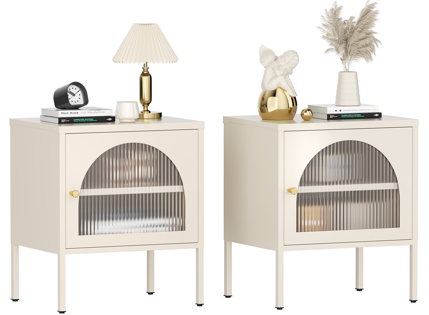 SICOTAS 2 Set Modern Nightstand with Storage Shelf Bedside End Table with Corrugated Glass for Bedroom Living Room Walmart