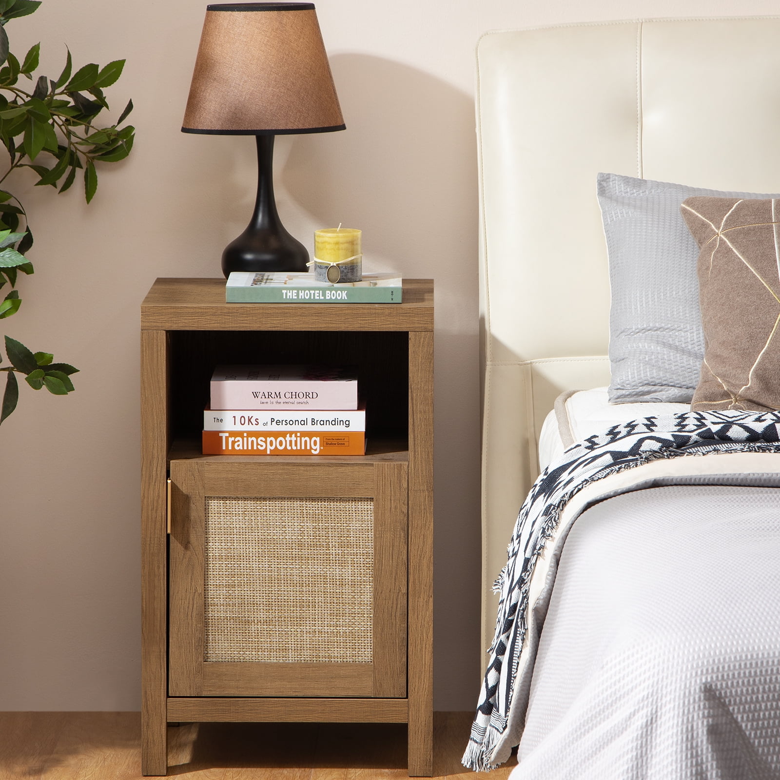 SICOTAS Nightstands with Storage Rattan Tall Night Stand