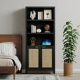 thumbnail image 1 of SICOTAS Rattan 5-Tier Bookcase, Black 5-Shelf Library Bookcase, 1 of 8