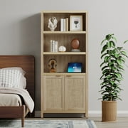 SICOTAS Rattan 5 Tier Bookshelf, Natural 5 Shelf Library Bookcase, 14 x 70.9 x 30.7 Inches