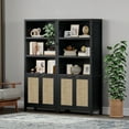 thumbnail image 1 of SICOTAS Rattan 5 Tier Bookshelf Set of 2, Black 5-Shelf Library Bookcase, 14 x 70.9 x 30.7 Inches, 1 of 8