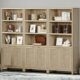 thumbnail image 1 of SICOTAS Rattan 5 Tier Bookshelf Set of 3,Natural 5 Shelf Bookcase with Doors Library Bookcase for Home Office, Living Room, 1 of 7