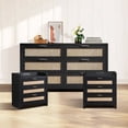 thumbnail image 1 of SICOTAS Rattan 6-Drawer Dresser & 3-Drawer Charging Nightstands Set - Capacious Storage, 3 Pieces Multi-Functional Furniture Set for Bedroom & Living Room, Black Oak, 1 of 11