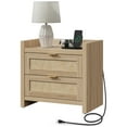 thumbnail image 1 of SICOTAS Rattan Nightstand with Charging Station USB Port, Boho Bedside Table with 2 Storage Drawers, End Table Side Table for Living Room, Bedroom, 1 of 10