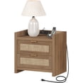 thumbnail image 1 of SICOTAS Rattan Nightstand with Charging Station USB Port, Boho Bedside Table with 2 Storage Drawers, End Table Side Table for Living Room, Bedroom, 1 of 11