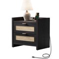 thumbnail image 1 of SICOTAS Rattan Nightstands with Charging Station, USB Port, Boho Bedside Table with 2 Storage Drawers, End Table Side Table for Living Room, Bedroom - Black Oak, 1 of 12