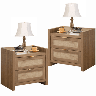 paproos Modern Bed Side Table Set of 2, Nightstand with with 2 Storage ...