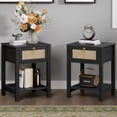 thumbnail image 1 of SICOTAS Rattan Nightstands Set of 2, Black Farmhouse Boho End Side Table with Drawers, Engineered Wood Accent Bedside Table for Bedroom, Living Room, 1 of 10