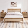 thumbnail image 1 of SICOTAS Queen Size Solid Wood Bed Frame with Rattan Headboard & Footboard, Bohemian Platform Bed Frame with 12 Wooden Slats Support, No Box Spring Needed, Noise Free, 1100lbs, Natural Wood, 1 of 9