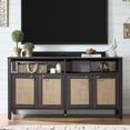 thumbnail image 1 of SICOTAS Boho TV Stand for TVs up to 65", Rattan 29.5" Tall Entertainment Center with Storage Cabinets & Adjustable Shelves , TV Console Table for Living Room, Black Oak, 1 of 10