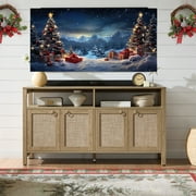 SICOTAS Boho TV Stand for TVs up to 65", Rattan 29.5" Tall Entertainment Center with Storage Cabinets & Adjustable Shelves , TV Console Table for Living Room, Oak