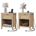 thumbnail image 1 of SICOTAS Rattan Nightstands Set of 2 with Charging Station, Farmhouse Beside Tables with Drawer&Shelf for Bedroom,Light Oak, 1 of 11