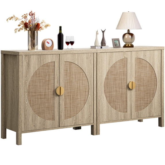 SICOTAS Set of 2 Freestanding Wooden Sideboard Buffet Cabinets with ...