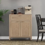 SICOTAS 30 Sideboards Buffets Cabinets with Drawer, Boho Rattan Kitchen Storage Cabinets with Adjustable Shelves, Coffee Bar Station in Light Oak