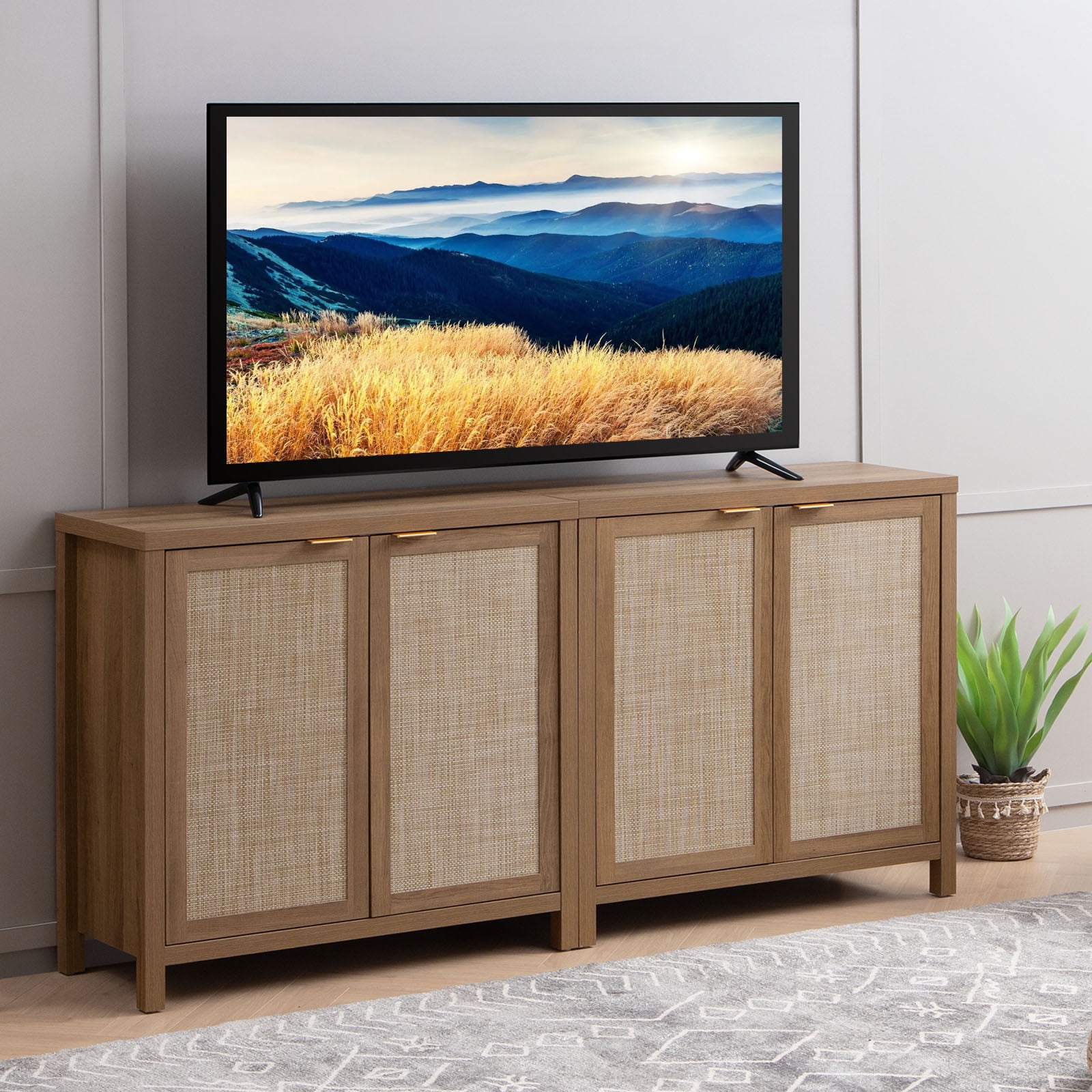 SICOTAS Sideboards and Buffets Set of 2, Oak Kitchen Cupboard Farmhouse