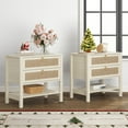 thumbnail image 1 of SICOTAS Cream White Rattan Nightstands Set of 2 with 2 Large Drawers, Boho Night Stand End Table  with 2 Large Drawers  Coastal Furniture Set for Bedroom, 1 of 11
