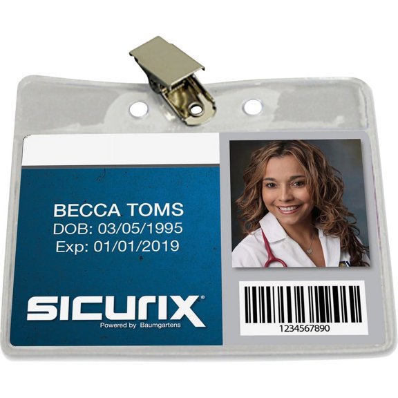SICURIX Horizontal Badge Holder with Clip - 2.5" x 3.5" x - Vinyl - 50 / Pack - Clear | Bundle of 5