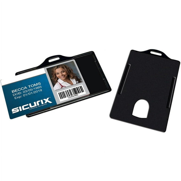 SICURIX Horizontal Black Frame ID Card Holder - Plastic - 25 / Pack - Black  | Bundle of 5