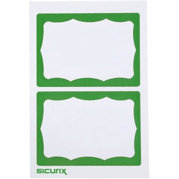 SICURIX Self-adhesive Visitor Badge - 3 1/2" x 2 1/4" Length - White, Green - 100 / Box - Self-adhesive, Removable, Easy Peel | Bundle of 10 Boxes