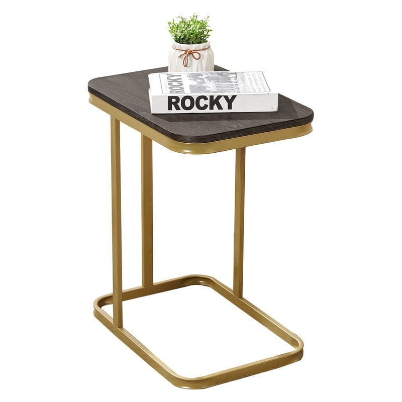 SD 23" H Rectangle  Wood Top  SideTable, Snack Table Gold/Black