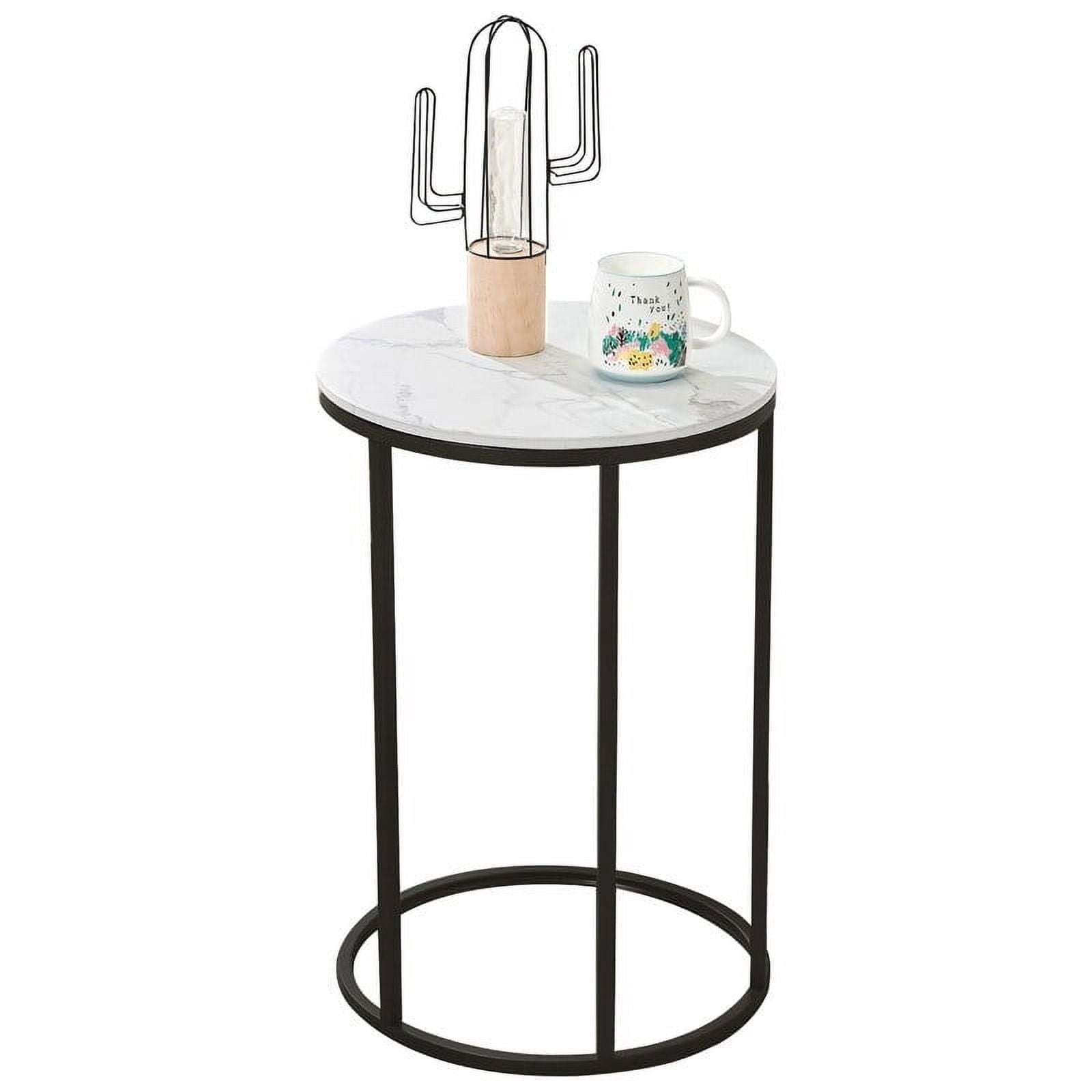 SIDA 23" H Round C-Shaped Wood Top Sofa SideTable, Snack Table, Black/White