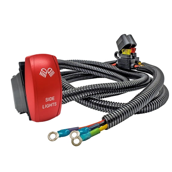 SIDE LIGHTS On/Off Red Rocker Switch with Power Busbar Distribution Block Wire Harness Compatible with 2018-2023 Can-Am Maverick X3 Max RS Turbo RR Sport Trail Defender