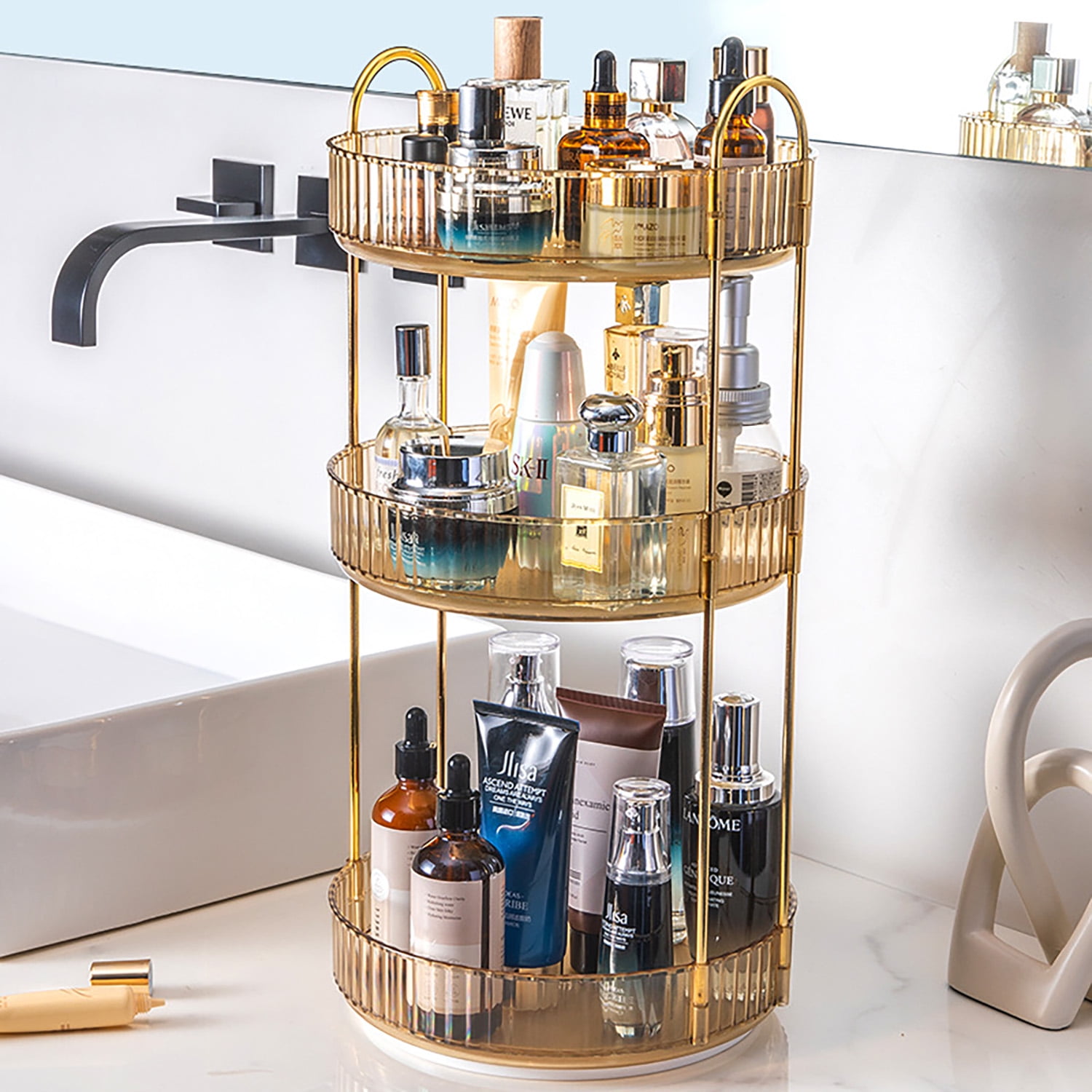 SIDIANBAN Decorative 360° Rotating Makeup Organizer Stand Caddy, 3 ...