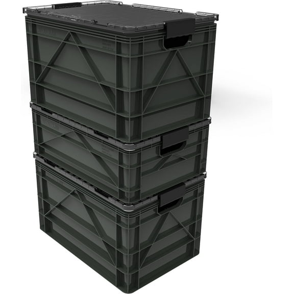 SIDIO CRATE Pro Pack - Two Full Size and One Half Size Heavy Duty Stackable Storage Bins, Totes and Containers with Lids and Dividers - Durable Organizer for Home, Office, Garage, and Outdoor Use