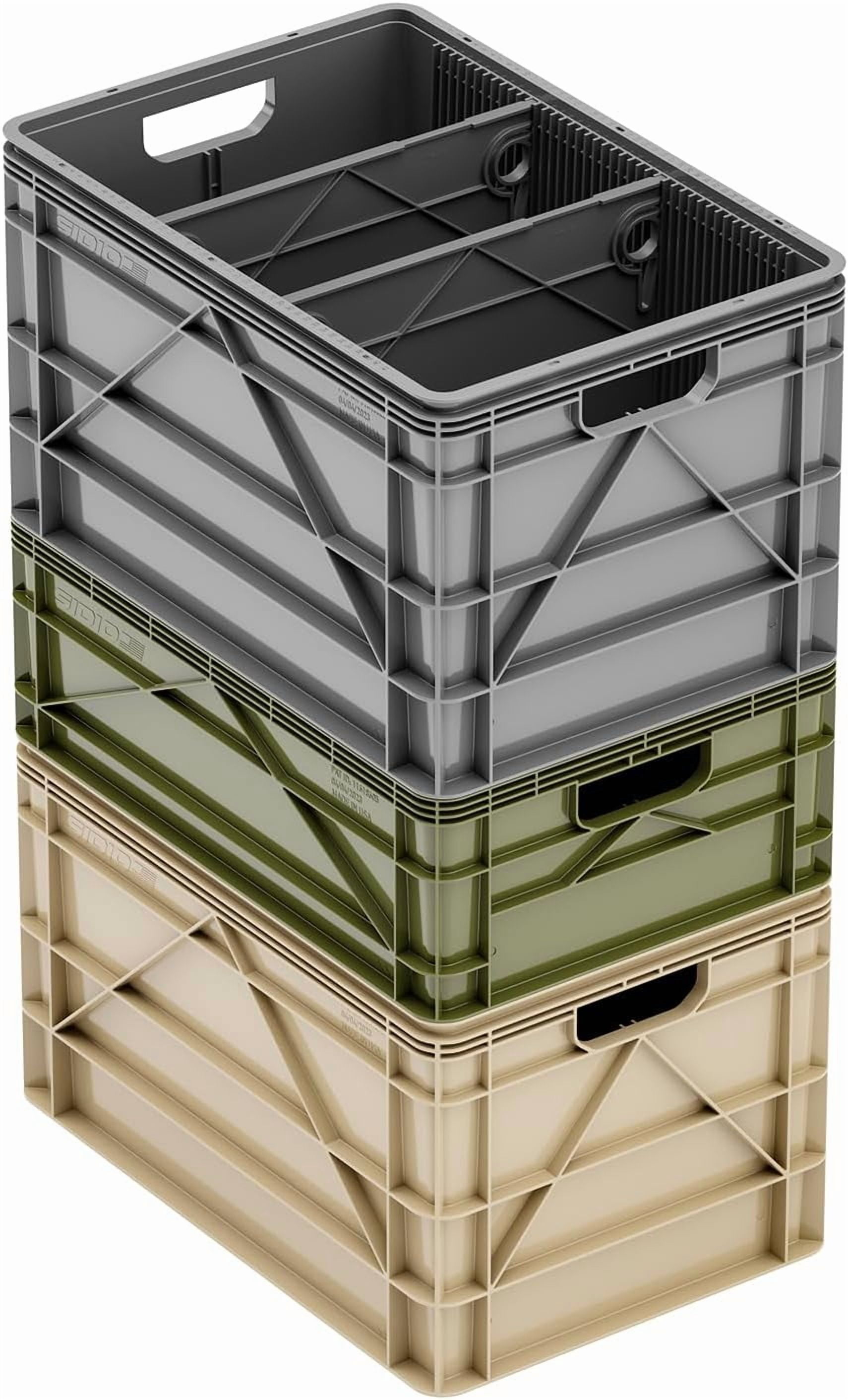 SIDIO Crate Basic Pack - 2 Full-Size & 1 Half-Size Heavy Duty Stackable ...