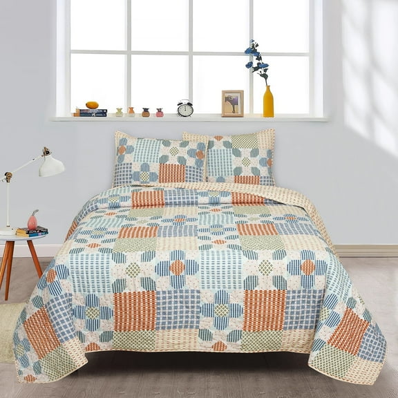 SCAD Piece by Piece Patchwork 3 Piece Quilt Set, Multi-Colored Patchwork, Includes 2 Pillow Shams, Twin XL