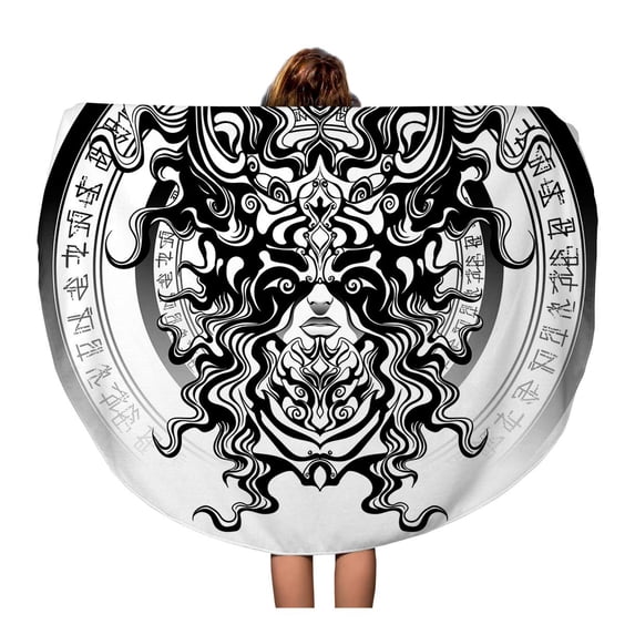 SIDONKU 60 inch Round Beach Towel Blanket Long Haired Valkyrie in Beautiful Helmet The Characters Mean Travel Circle Circular Towels Mat Tapestry Beach Throw
