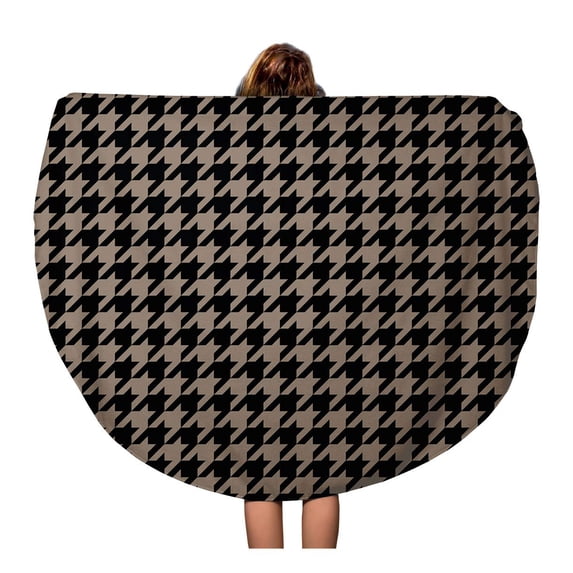 SIDONKU 60 inch Round Beach Towel Blanket Scarf Black and Gold Houndstooth Pattern Classical Checkered Abstract Travel Circle Circular Towels Mat Tapestry Beach Throw