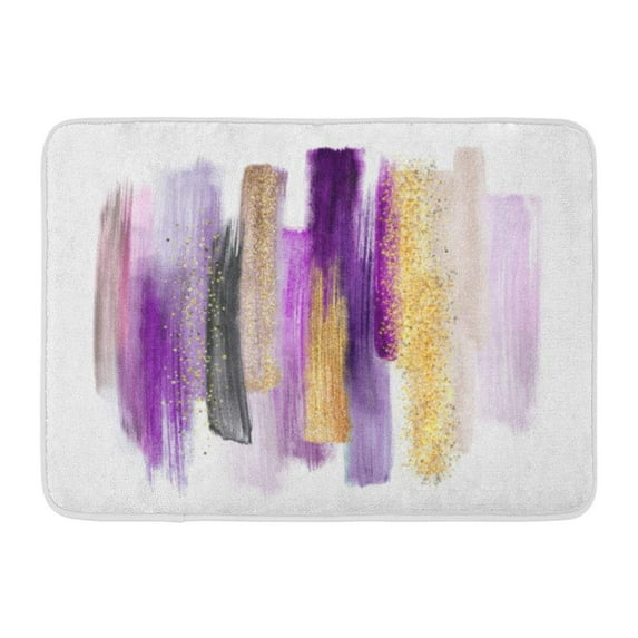 SIDONKU Abstract Watercolor Brush Strokes Paint Smears Purple Gold Palette Swatches Modern Wall Doormat Floor Rug Bath Mat 23.6x15.7 inch