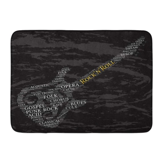 SIDONKU Acid Rock N Roll Word Cloud Guitar Music Acoustic Ambient Bebop Blues Doormat Floor Rug Bath Mat 23.6x15.7 inch