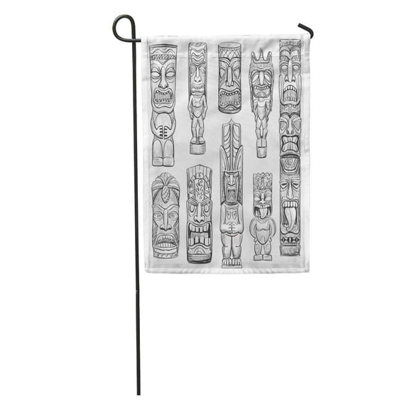SIDONKU Aloha Collection of Sketches Hawaiian Tiki Idols Bar Carving Climate Garden Flag Decorative Flag House Banner 28x40 inch