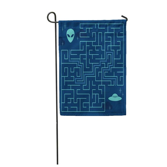 SIDONKU Answer Labyrinth Maze Game with Solution Help Alien to Find Path UFO Cartoon Garden Flag Decorative Flag House Banner 28x40 inch
