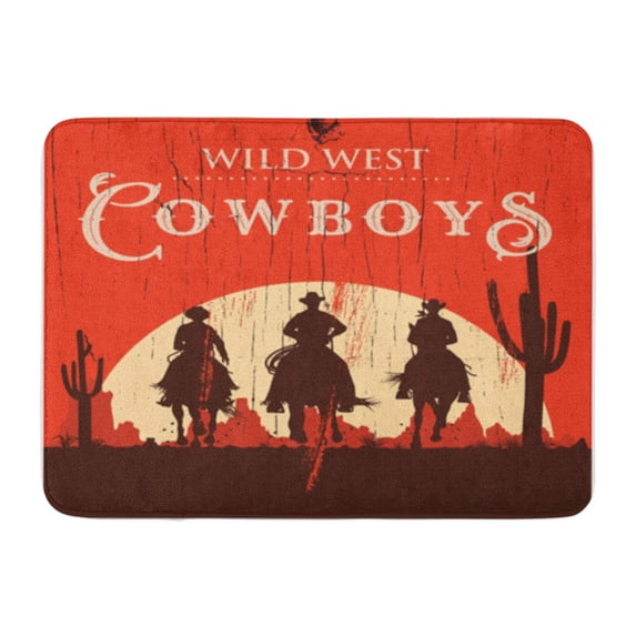 SIDONKU Background Silhouette of Cowboys Riding Horses on a Wooden Sign Doormat Floor Rug Bath Mat 23.6x15.7 inch