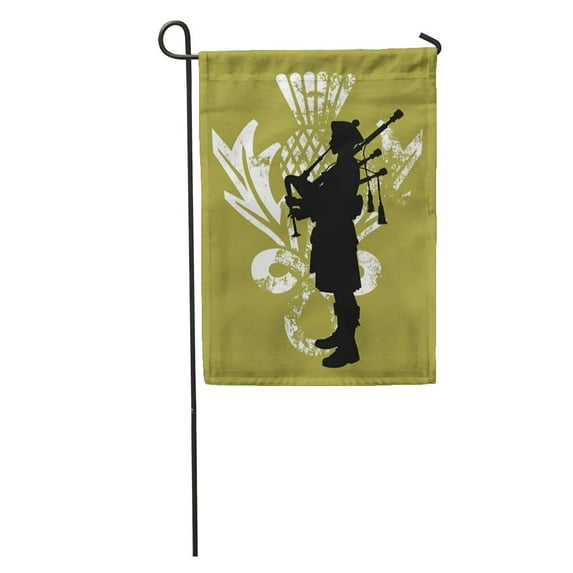 SIDONKU Bagpipe Silhouette of Bagpiper Wearing Scottish Kilt Thistle Scotland Music Garden Flag Decorative Flag House Banner 12x18 inch