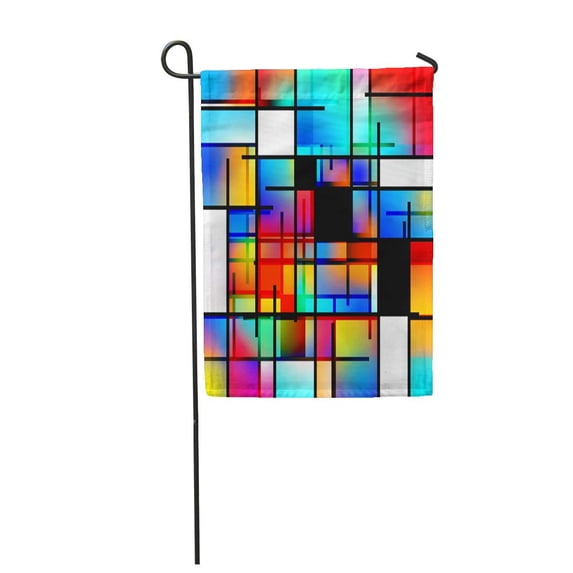 SIDONKU Blue Color Colorful Geometric Mondrian Inspired 3D Rendering Pop Garden Flag Decorative Flag House Banner 28x40 inch