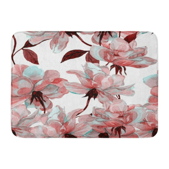 SIDONKU Blue Flower Watercolor Rose Floral Colorful Maroon Allover Beautiful Doormat Floor Rug Bath Mat 23.6x15.7 inch