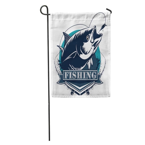 SIDONKU Blue Hook Tuna Fish Fishing Emblem Big Eye Yellow Fin Garden Flag Decorative Flag House Banner 28x40 inch