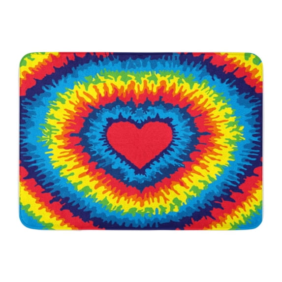 SIDONKU Blue Pattern Heart Love Rainbow Tie Dye Colorful Tye Doormat Floor Rug Bath Mat 23.6x15.7 inch